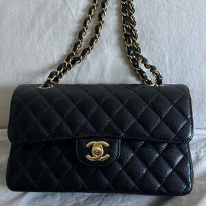 Chanel Small Black Classic Caviar Leather Gold Hardware
